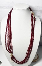 Talbots Women's Deep Red Gold Ball Accent 4 Strand Bead Necklace NEW 30” - $20.89