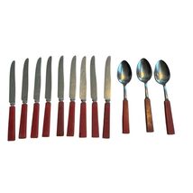 VTG Bakelite Red Handled Flatware Knives Spoons Kitchen Stainless Steel ... - $21.77