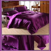 Luxury Purple Mulberry Silk Satin Sheet Duvet and 2 Pillow Cases 4 Pc Sets - £35.93 GBP