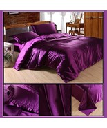 Luxury Purple Mulberry Silk Satin Sheet Duvet and 2 Pillow Cases 4 Pc Sets - £35.81 GBP