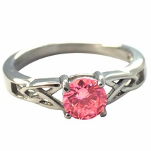 Celtic October Birthstone Ring Pink Cubic Zirconia Stainless Steel Band Sz 5-11 - £15.97 GBP