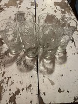 Libby White Flower Design 12 oz Drinking Glasses Set of 6 - £13.93 GBP