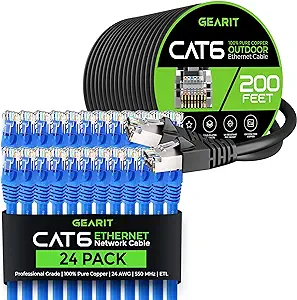 GearIT 24Pack 5ft Cat6 Ethernet Cable &amp; 200ft Cat6 Cable - $224.99