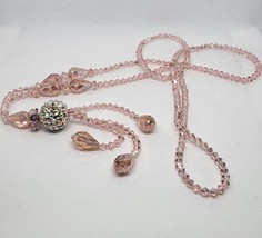 Vintage Beaded Crystal Drop Necklace pink AB Long Flapper Style - $24.07