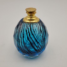 Murano Style Blue Glass Black Swirl Gold Top With Dauber Heavy Perfume B... - $19.79
