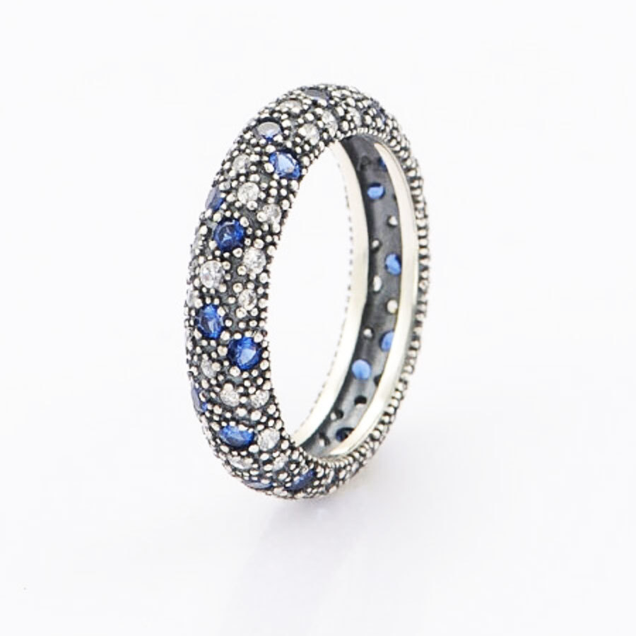 925 Sterling Silver Midnight Blue Cosmic Stars Ring For Women