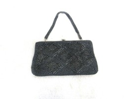 Vintage Richere By Walborg Handmade Black Beaded Satin Lined Clutch Purse 51-5 - £17.15 GBP