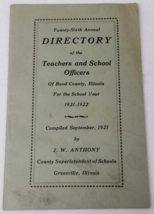 1921 1922 Bound County Teachers School Officers Directory Greenville Ill... - $18.95