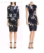 St.John Graphic Floral Jacquard Knit Dress &amp; Cardigan Jacket Set Cobalt ... - $1,336.50