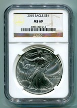 2015 AMERICAN SILVER EAGLE NGC MS69 CLASSIC BROWN LABEL AS SHOWN PREMIUM... - £47.92 GBP