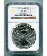 2015 AMERICAN SILVER EAGLE NGC MS69 CLASSIC BROWN LABEL AS SHOWN PREMIUM... - £46.89 GBP