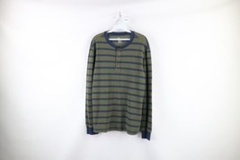 Vtg Gap Mens Large Faded Striped Thermal Waffle Knit Long Sleeve Henley T-Shirt - £35.46 GBP