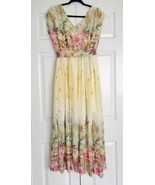 STUNNING Yellow Spring Floral Maxi Dress W/ Matching Ribbon Tie Off Shou... - £78.89 GBP