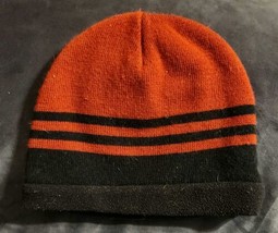 Retro 8 Bit Beanie Red/Orange Black Stripes Reversible Dark Grey - £4.56 GBP