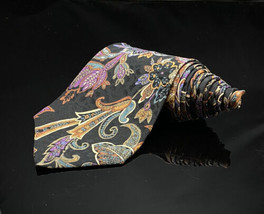 Brioni Neck Tie Silk Italy 4 X 58&quot; Blue Black Brown Abstract Floral Print Cool! - £65.73 GBP
