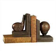 Golf Bookend Set 6.5" High Golden Copper Color Poly Stone Library Books Golfer