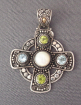 Bali Style Cross Pendant Sterling Silver 18k Gold Gemstone Suarti BA Ind... - £51.83 GBP