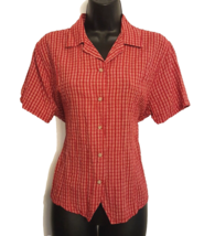 Classic Elements Petite Blouse size LARGE Women&#39;s Red Plaid Woven Cotton Shirt - £12.36 GBP