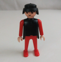 1974 Geobra Playmobile Black Hair Man Wearing Red &amp; Black 2.75&quot; Toy Figure - $7.75
