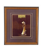 Asian Embroidery Silk Art Gold Thread Framed Women Walking In Nature Vin... - $31.92