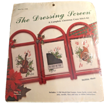 Dressing Screen Holiday Cross Stitch Kit 3 Red Frames Music Piano Violin... - $9.49