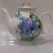 Vintage Imperial Porcelain Tea Pot Dulevo Handpainted Flowers and Gold USSR 1992 - £36.44 GBP