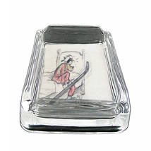 Vintage Skiing D36 Glass Square Ashtray 4&quot; x 3&quot; Smoking Cigarettes Winter Skiers - £38.89 GBP