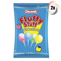 2x Bags Charms Fluffy Stuff Assorted Flavor Cotton Candy | Fat Free | 2.5oz - £9.58 GBP