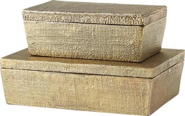 Box Small Woven Hemp Textured Pattern Antique Brass Plated Cast Aluminum - £158.87 GBP