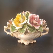 Vintage Capodimonte Flowers Centerpiece Roses 12&quot; Italy - £18.53 GBP