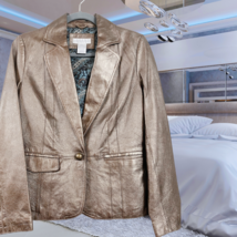 Gold Luxe Jacket Real Leather Metallic  Jacket - Size Small - £146.36 GBP