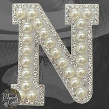 Letter N White Faux Pearl with Rhinestones Iron On Patch Craft Applique - $5.50 CAD