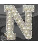 Letter N White Faux Pearl with Rhinestones Iron On Patch Craft Applique - €3,41 EUR