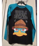 NWT - Disney&#39;s AGENT P Face Size Youth XL 14 Black &amp; Aqua Long Sleeve Tee - $9.99