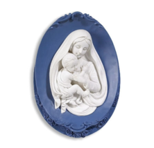 Madonna with Child Wall Plaque 6&quot; H Blue &amp; White Mary Baby Jesus Catholi... - $22.99