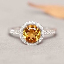 925 Silver Citrine Halo Engagement Ring Sterling Silver Citrine Anniversary Ring - £38.63 GBP