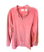 Alfred Dunner Zip Velvet Cardigan Women 22 Pink Sweatshirt Pockets Studs... - $12.88