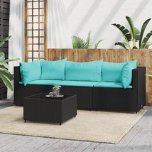  Patio Lounge Set Black PE Rattan, Powder-Coated Steel, Tempered Glass - $10,089.47 MXN