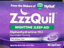 ZzzQuil Nighttime Sleep-Aid Vicks NyQuil BIG 96 ct LiquiCaps Box- EXP  5... - $27.46