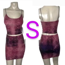 Pink/Purple Snakeskin Print Cami Crop Top &amp; Mini Skirt Two Piece Set~Size S - £29.62 GBP