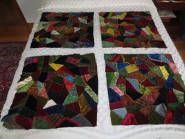 4 Ant. Hand Sewn Velvet Crazy Quilt Patchwork Lined Squares - Approx. 23.5&quot; Sq. - £38.27 GBP