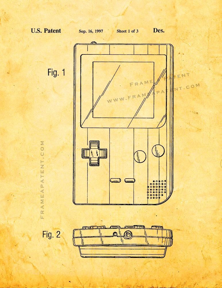 Nintendo Gameboy Patent Print - Golden Look - $7.95 - $40.95