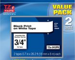 Brother Genuine P-Touch, TZe2412PK, 2 Pack of Label Tape, Black Font On ... - $26.64+