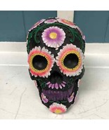 Day of Dead floral daisy black skull tabletop decor 7” x 6” - $26.81