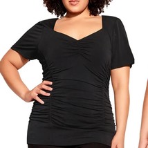 NWT City Chic All Ruched Sweetheart Neck Top in Black Size 24 - £29.71 GBP