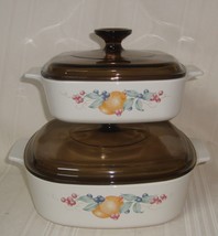 Corning Ware Set Of 2 Abundance Fruit Casserole Baking Dish 1 &amp; 2 Liter w/lids - $39.59