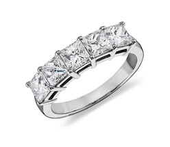 2 Ct. Princess Cut 5 Stone Diamond Anniversary Ring 18K White Gold Certified  - £5,096.37 GBP