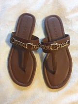 Coach Jaclyn Leather Thong Sandal Brown Chain Logo Size 5.5 New $188 - £123.97 GBP