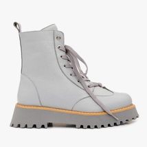 The Yildiz Grey Leather Lace-Up Ankle Women Boot With a Side Zipper image 2