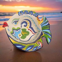 Espana Lifestyle Serving Bowl BOCCA Hand Painted Ceramic Fish Shaped Floral - $88.11